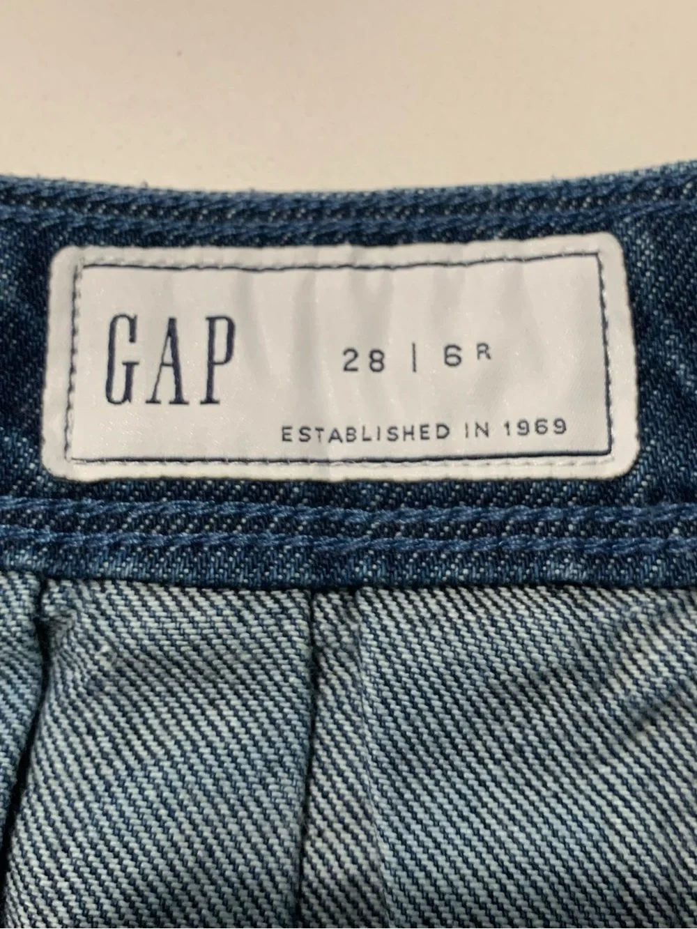 GAP Denim Mini Circle Skirt Panelled Dark Light Blue Frayed Hem Grunge Y2K 28 6R - Picture 7 of 10